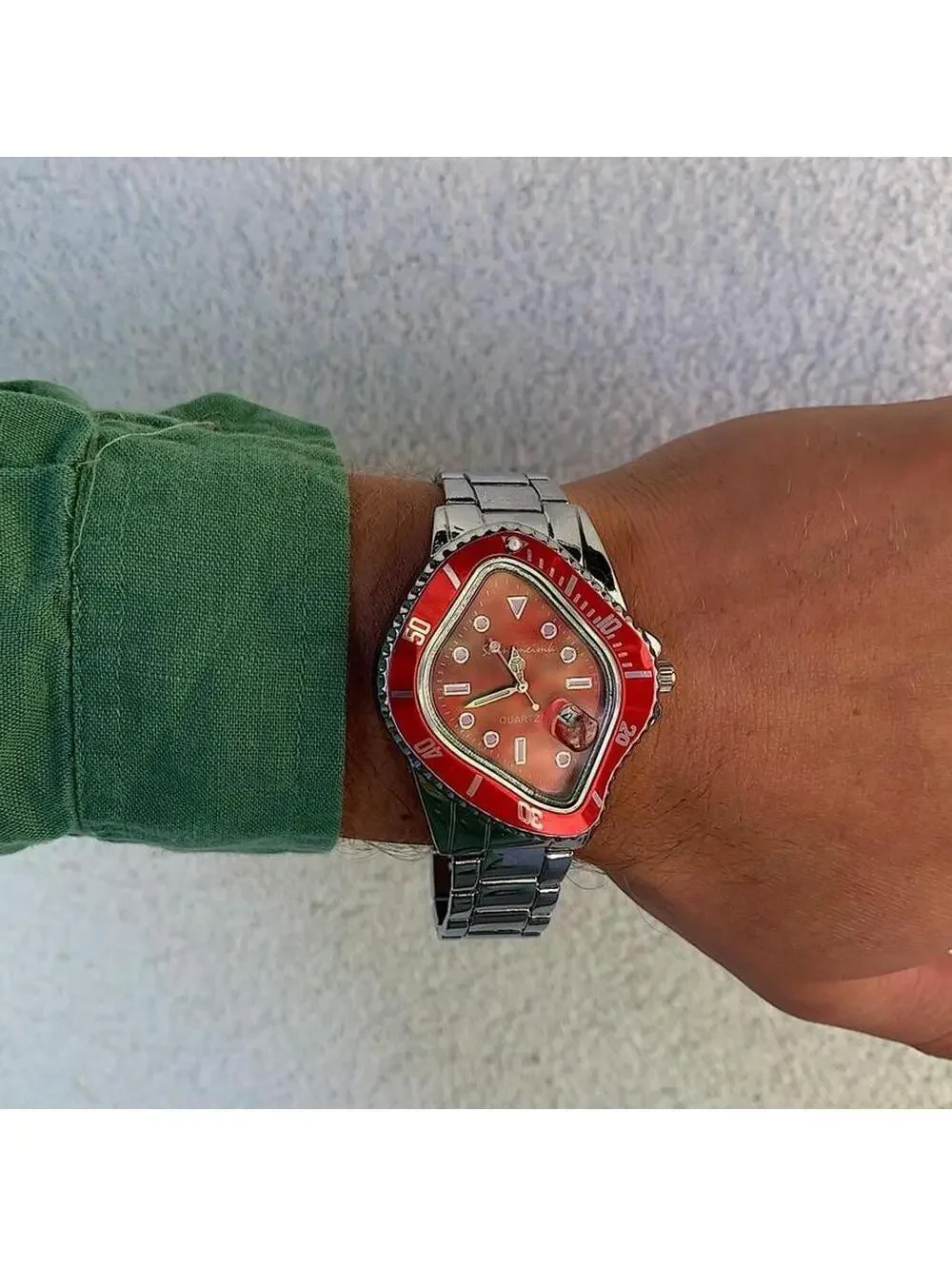 Cyber futuristic Red Face Silver Stainless Steel Y2k 2000s vintage style